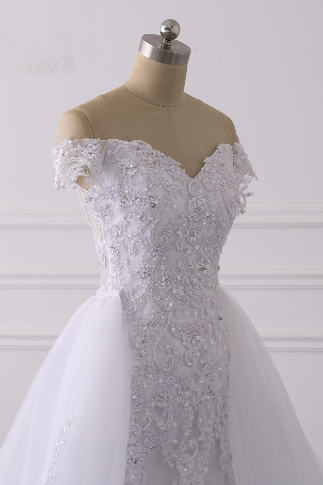 BMbridal Elegant Off-the-Shoulder Tulle Lace Wedding Dress Sweetheart Appliques Beadings Sleeveless Bridal Gowns On Sale-BMbridal