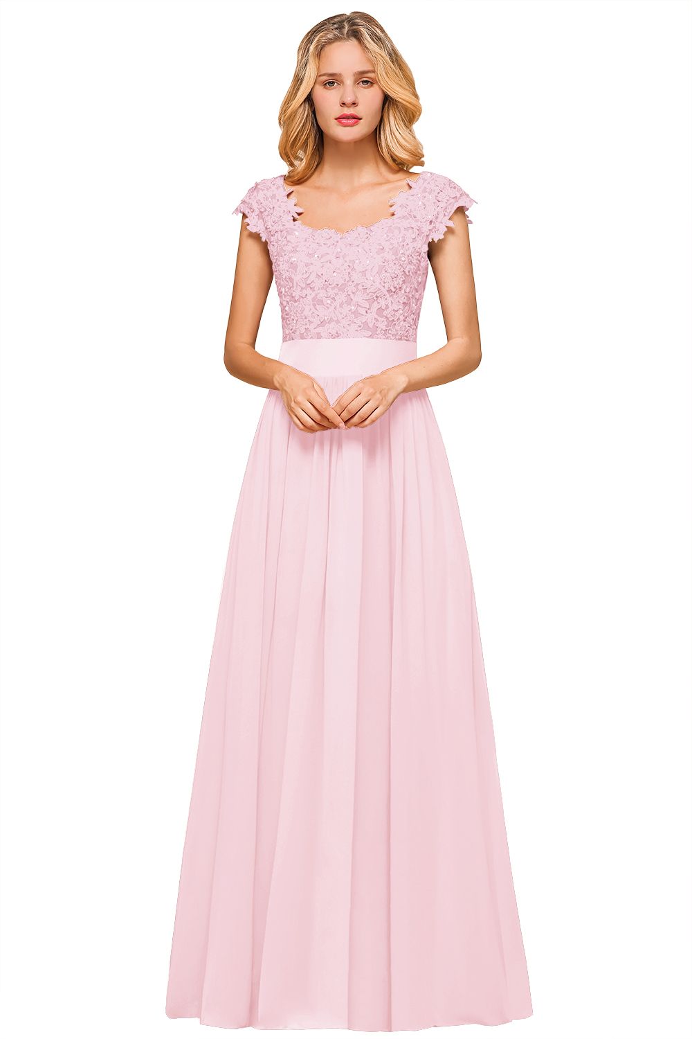 BMbridal Elegant Long Chiffon Prom Dress With Lace Appliques On Sale