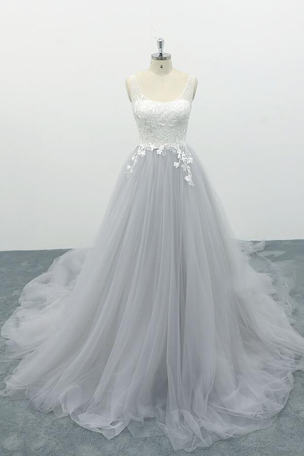 BMbridal Square Neck Appliques Tulle A-line Wedding Dress On Sale-BMbridal