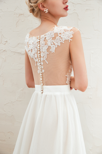 BMbridal Sexy Jewel Appliques Long Ivory Affordable Wedding Dress with Front Slit