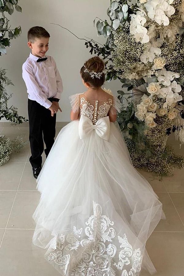 Bmbridal Princess Tulle Flower Girl Dress With Bowknot-BMbridal