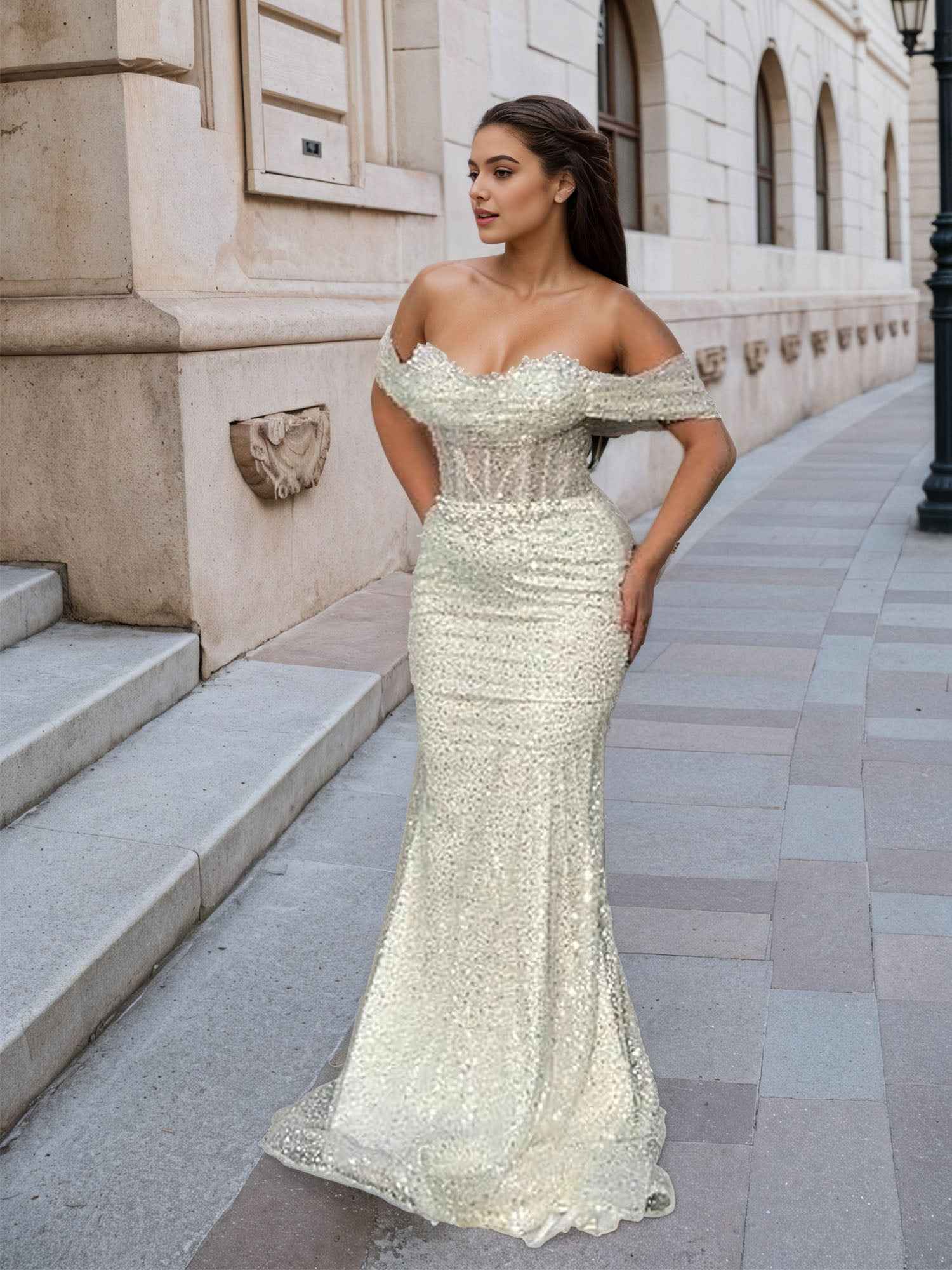 Trumpet/Mermaid Off The Shoulder Sequin Long Prom Dress