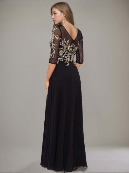 Floor-length A-line Princess Gown with Jewel Neckline and Lace Ruffle Details-BMbridal