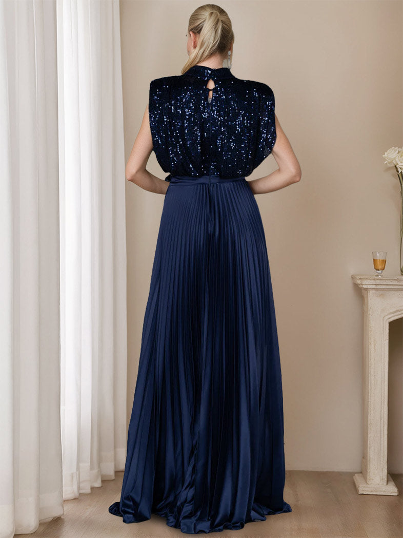 High Neck Sleeveless A-Line Princess Dress for Mothers of the Bride & Groom with Sequins and Ruffles