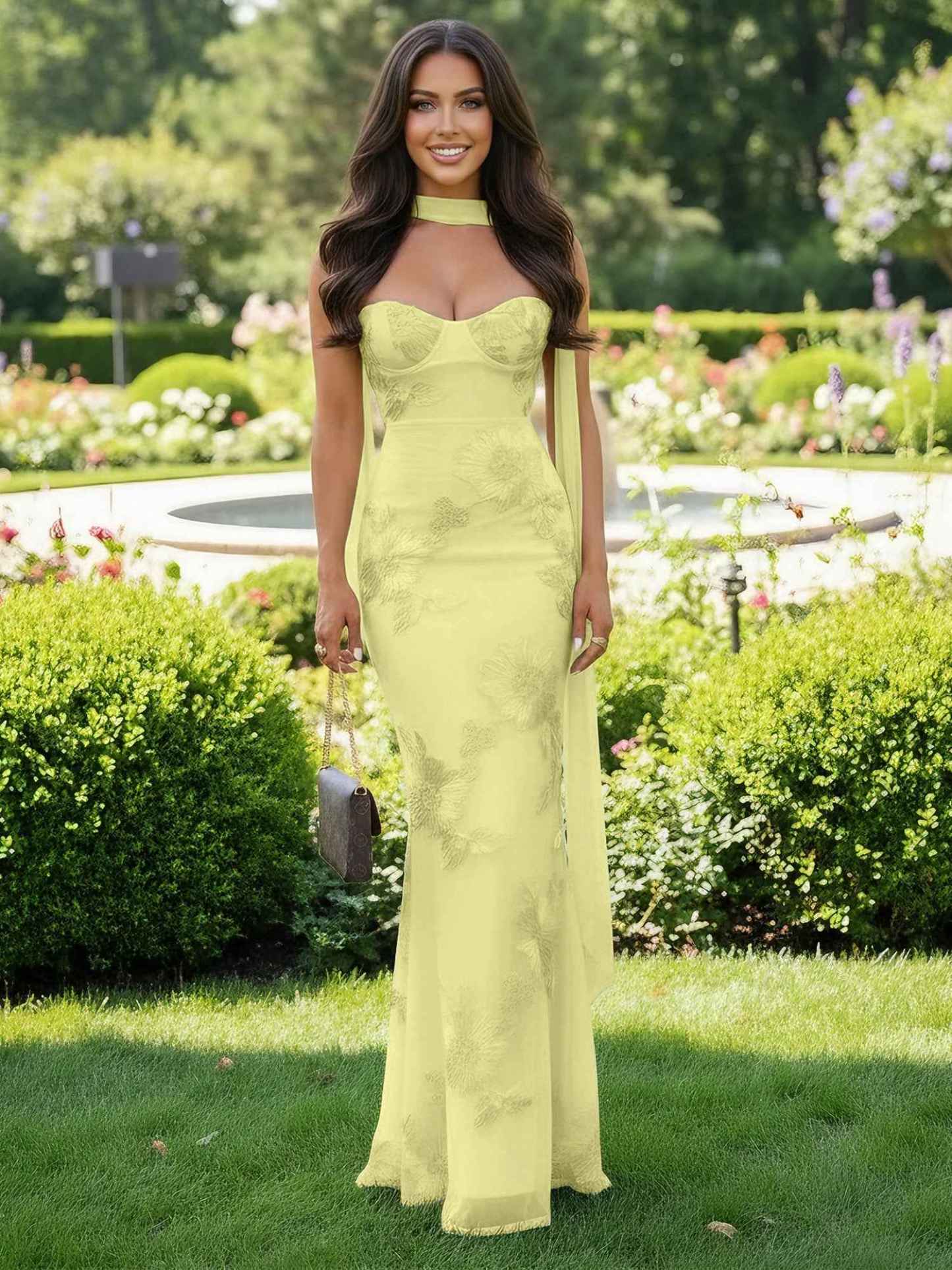 Spaghetti Straps Floral Embroidered Corset Mermaid Long Prom Dress