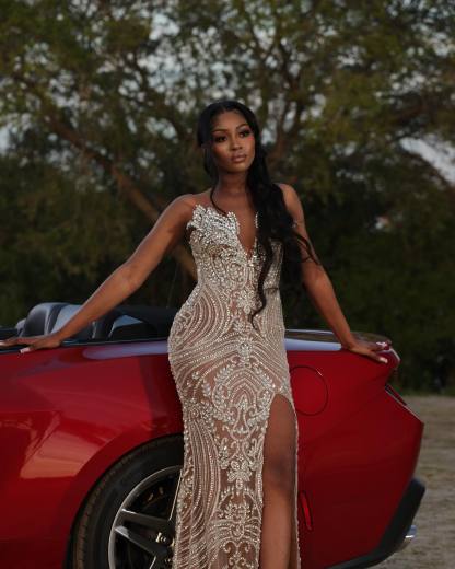 Silver Goddess - Art Deco Beaded Mermaid Prom Dress with Crystal Leaves