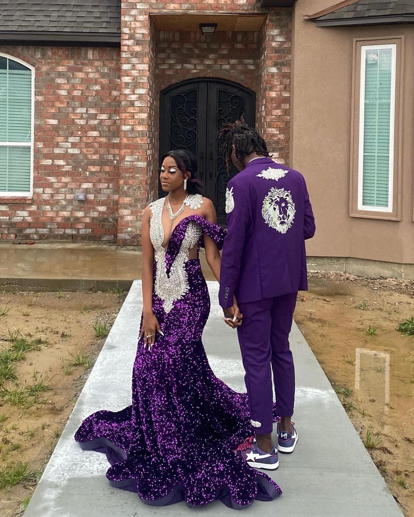 Royal Amethyst Empress Gown - 2026 Deep Purple Sequin Mermaid Dress with Silver Baroque Filigree & Sculpted Train