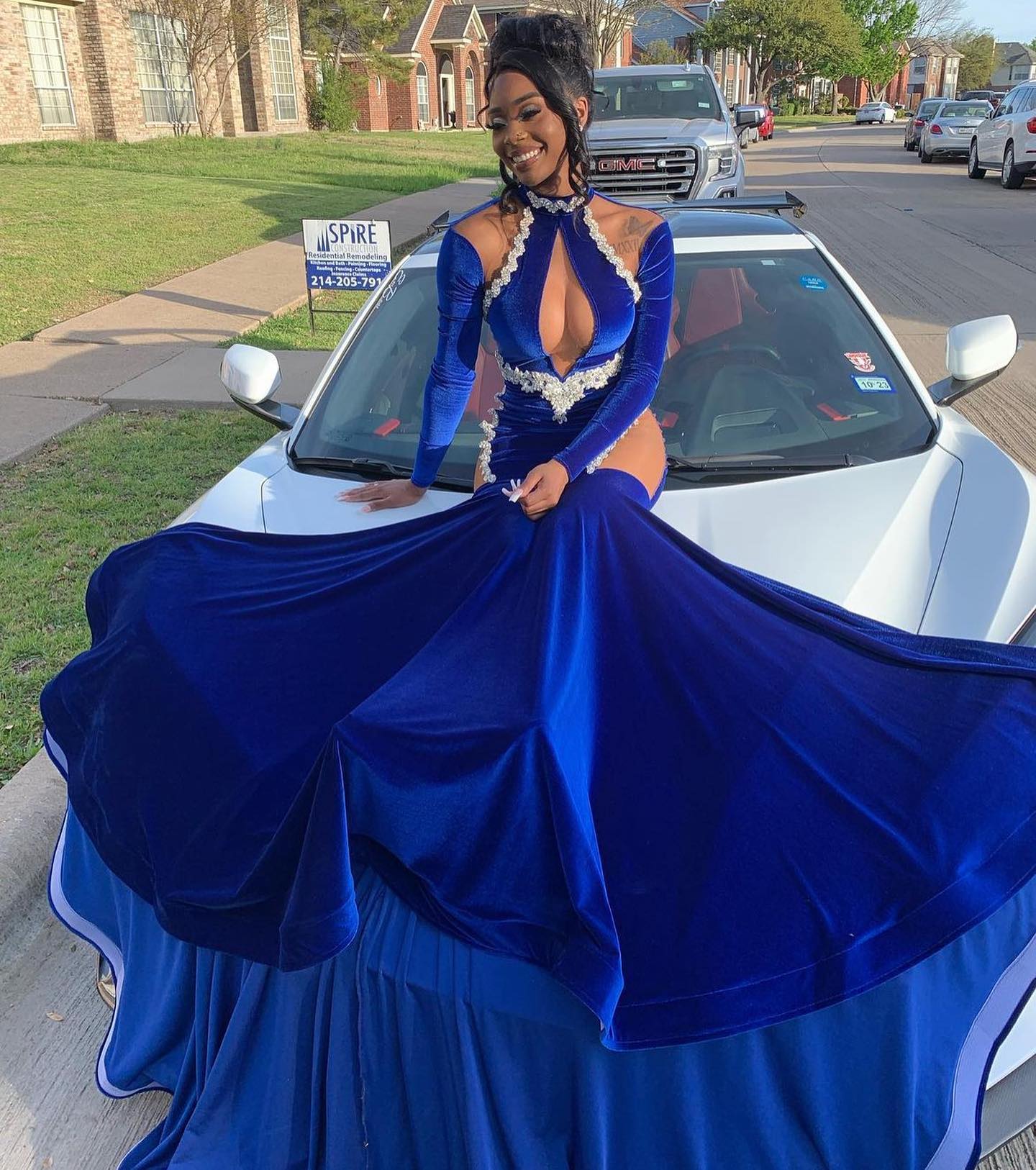 The Sapphire Siren - 2026 Royal Blue Stretch Velvet Mermaid Gown with Illusion Cut-Outs & Crystal Vine Trim