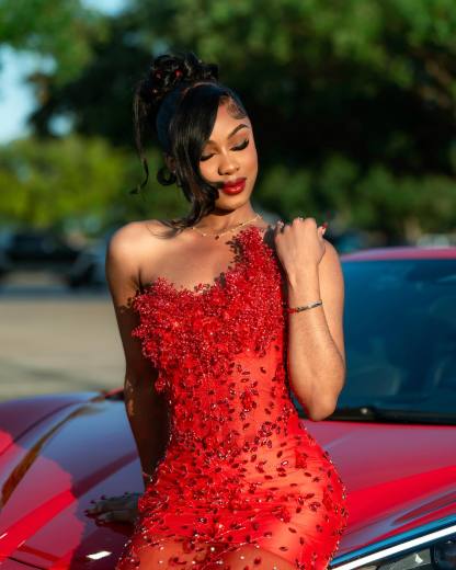 Red Hot - Sheer Illusion Beaded Mermaid Prom Dress with 3D Florals