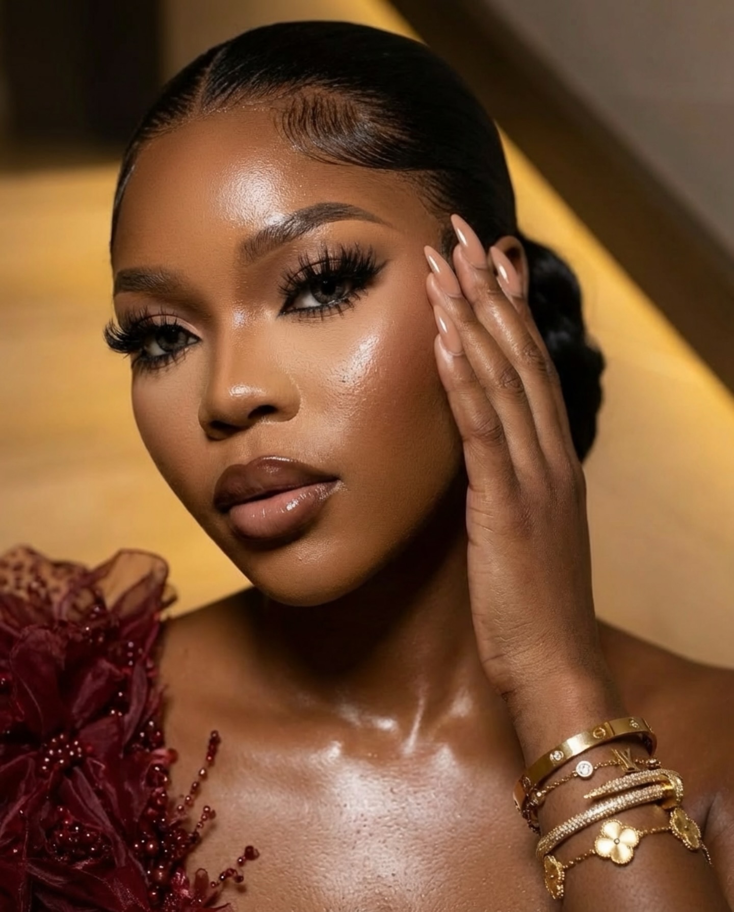 The Bordeaux Bloom - 2026 One-Shoulder Sequin Mermaid Gown: 3D Floral Appliqués & Crushed Garnet Beadwork