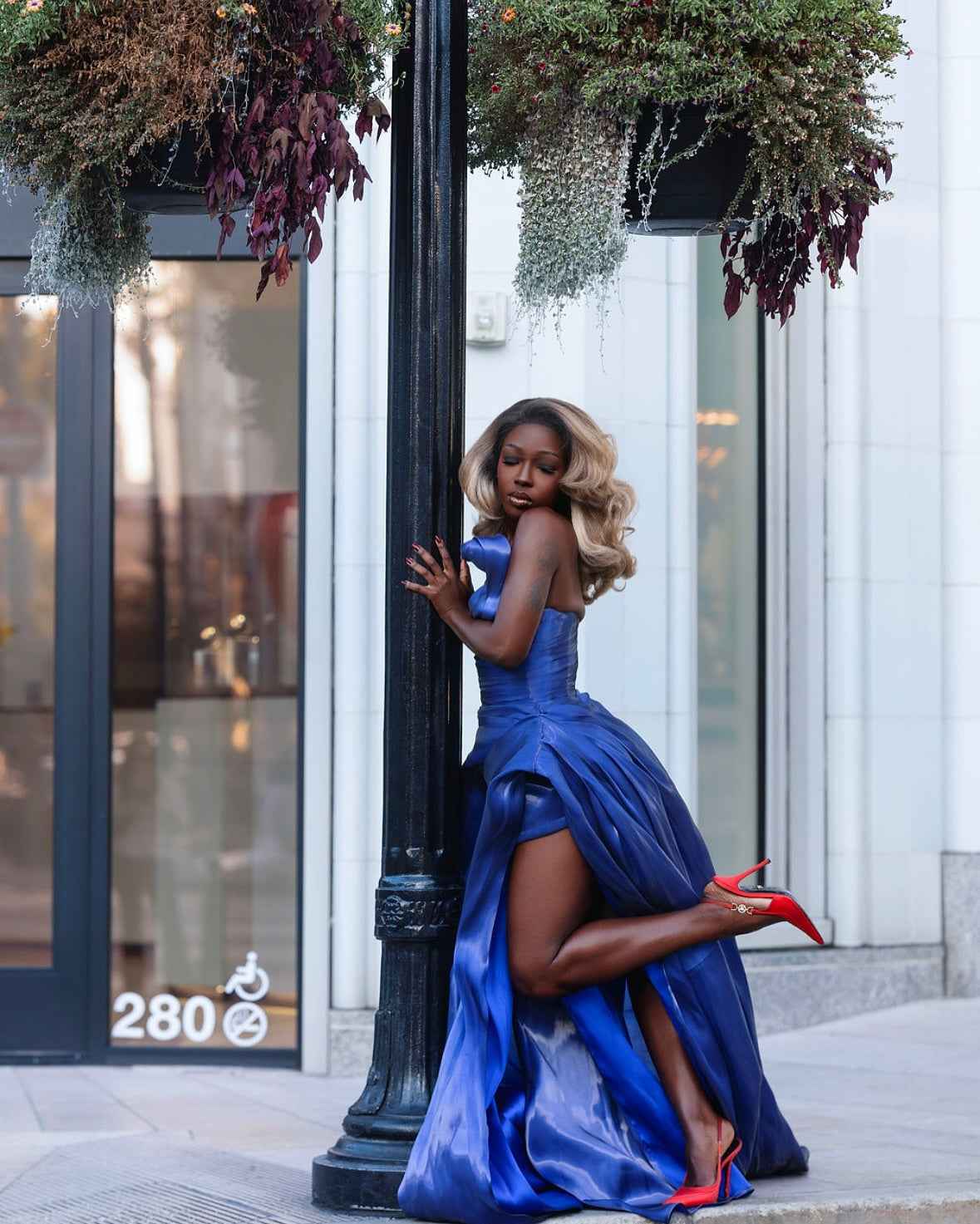 Royal Blue Luxe - Satin Gown with Detachable Overskirt & High Slit