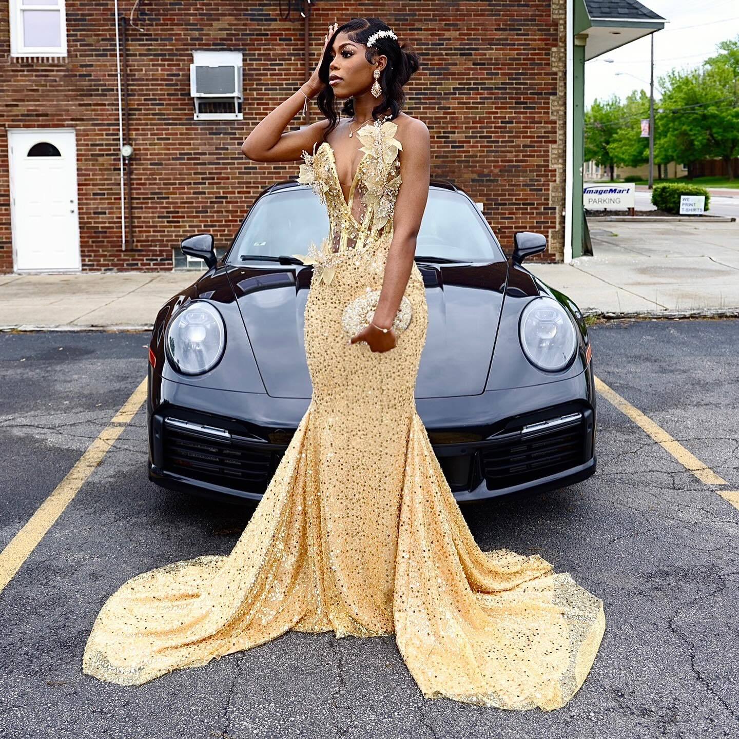 24K Gold - Sequined Corset Mermaid Prom Dress with 3D Florals