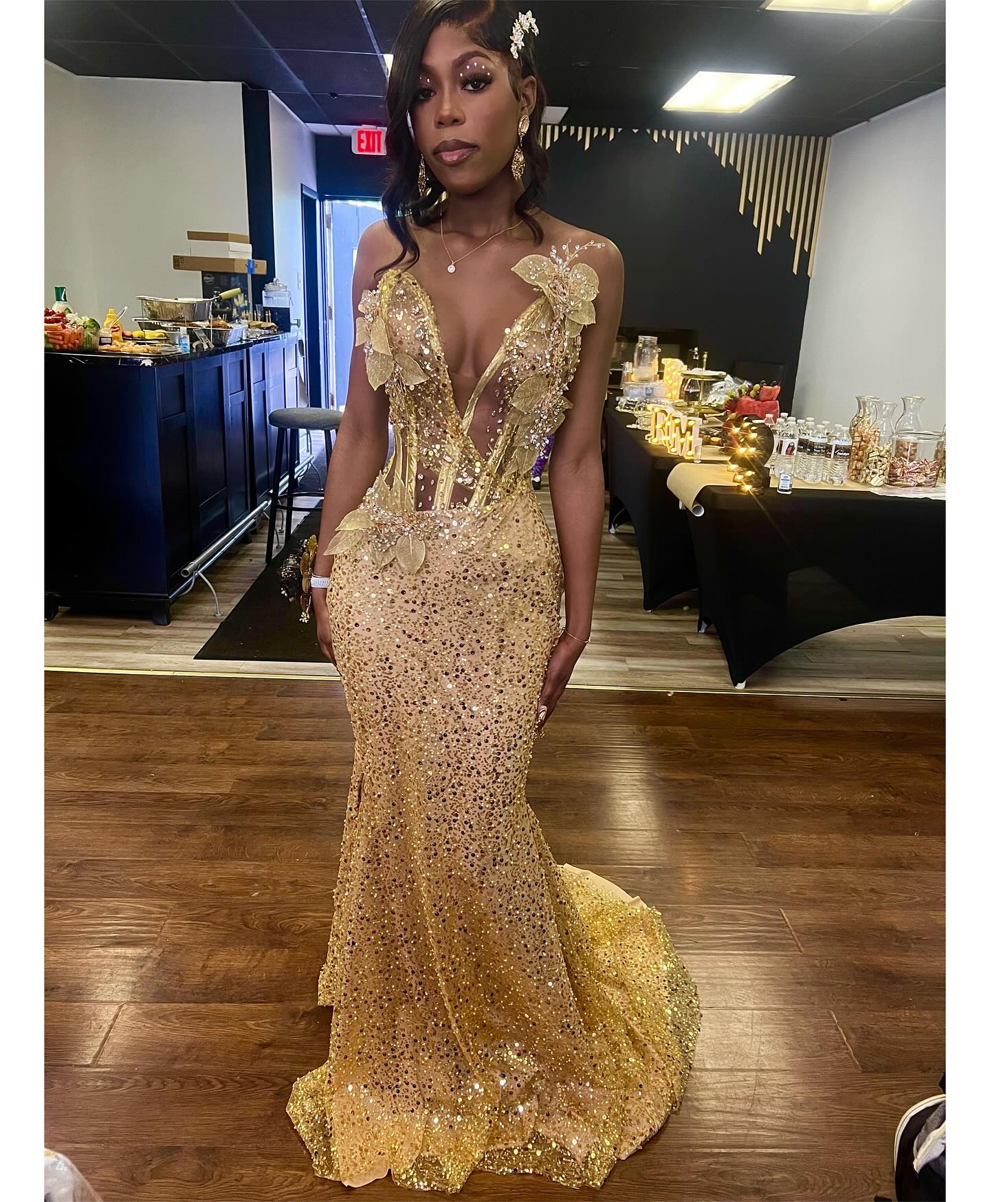 24K Gold - Sequined Corset Mermaid Prom Dress with 3D Florals