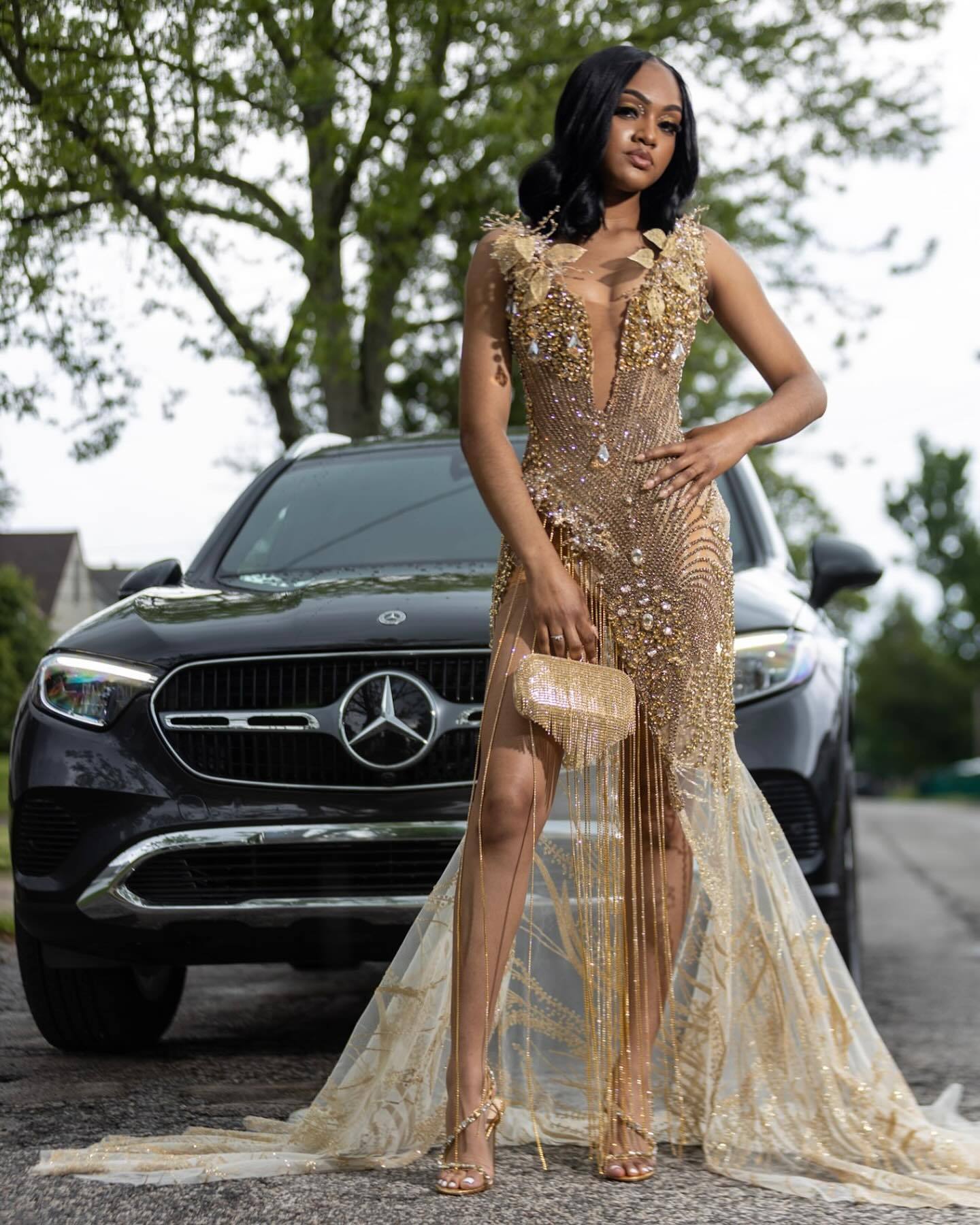 Golden Goddess - Luxury Beaded Mermaid Prom Dress with 3D Florals & Fringe