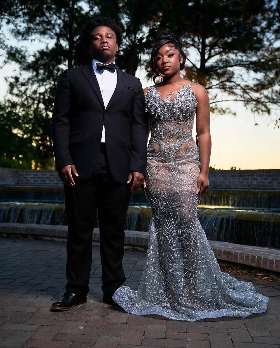 Silver Deco - Art Deco Beaded Prom Dress with Lace-Up Back & 3D Florals