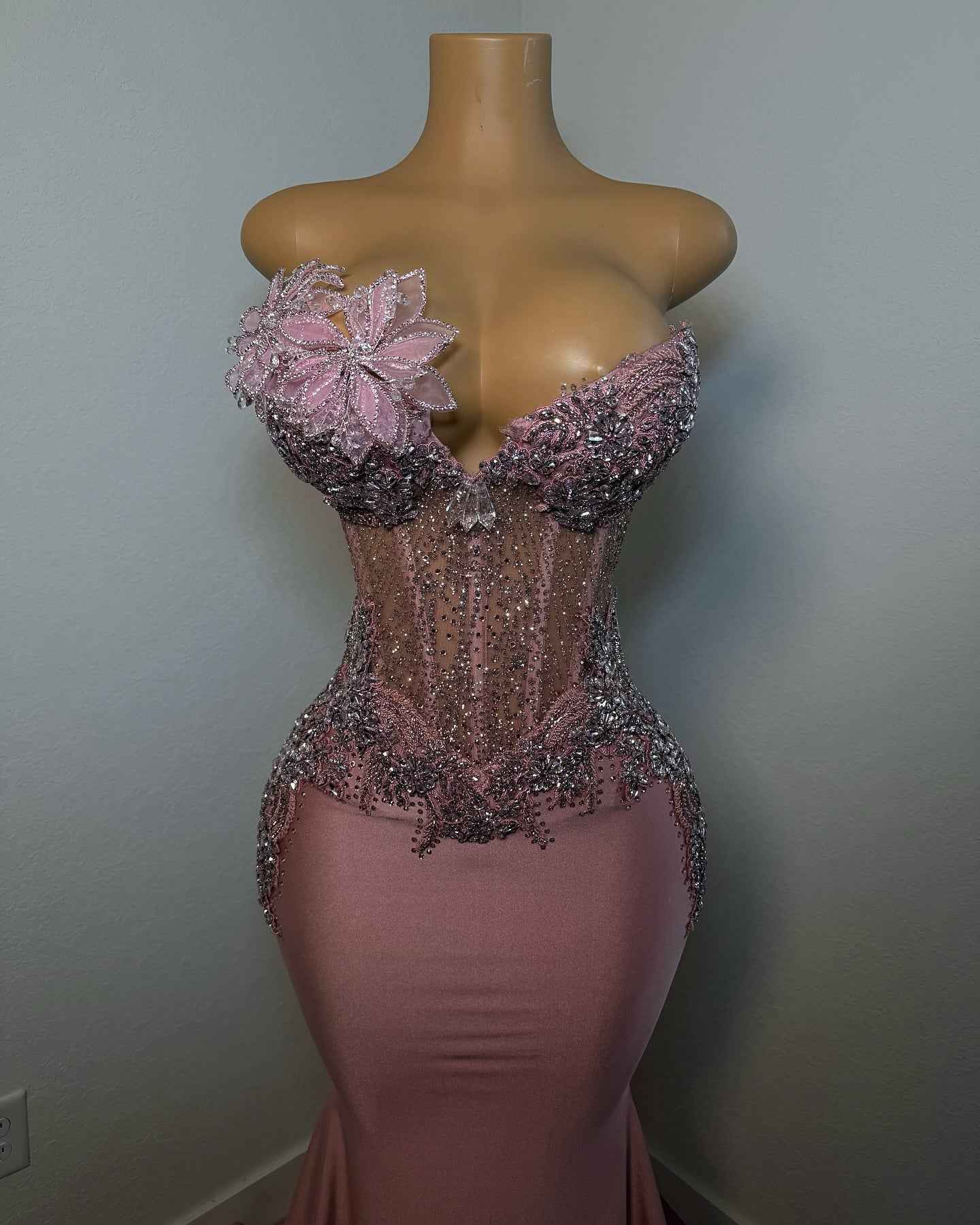 Rose Garden Dreams - Beaded Floral Mermaid Prom Dress with Ruffled Train