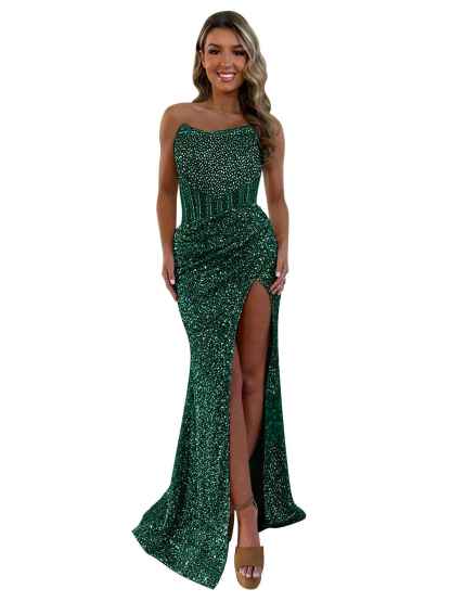 Gorgeous Sparkly Strapless Long Mermaid Prom Dress with Slit