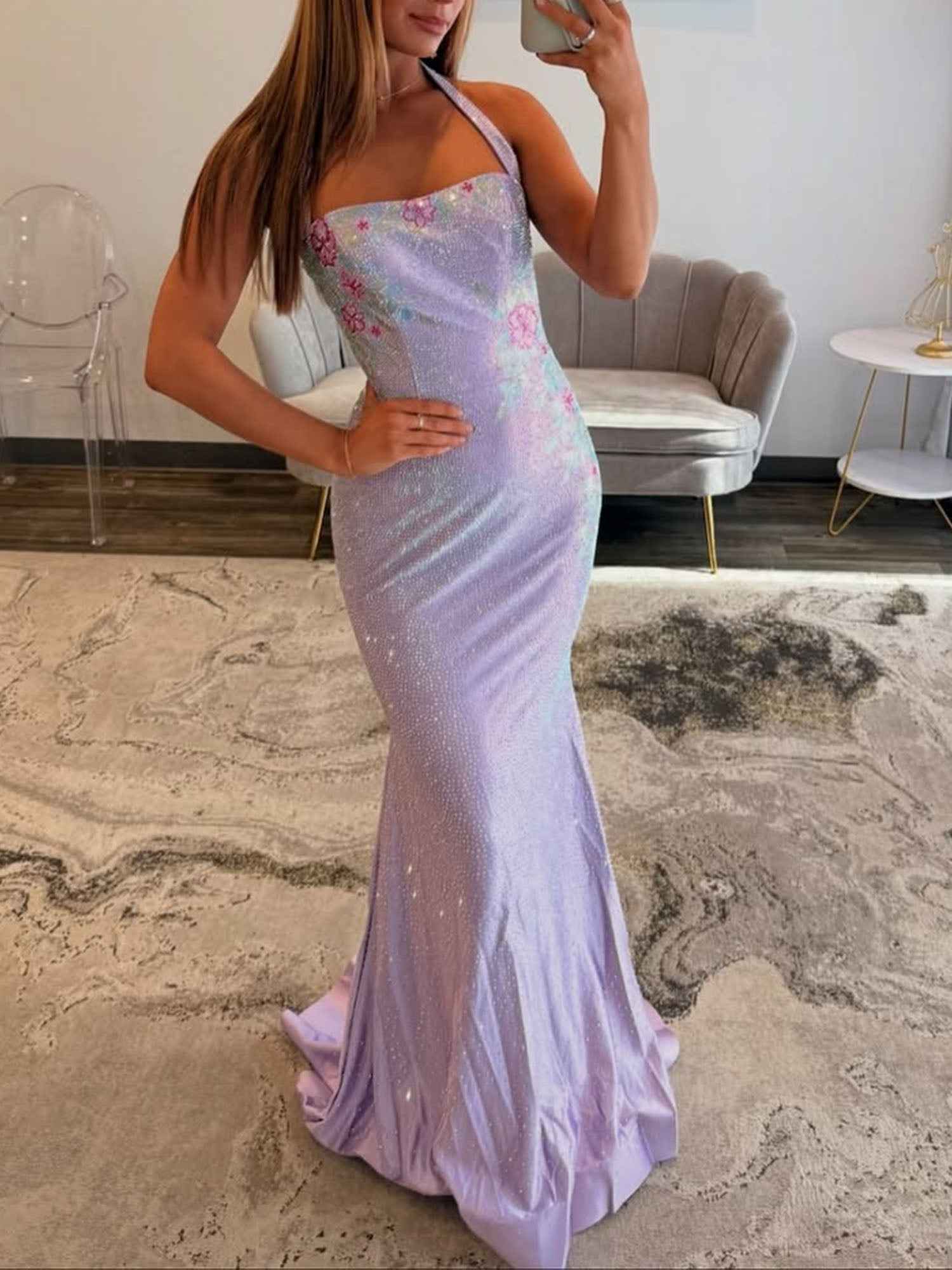 Sequins Prom Dresses for Teens 2026 Mermaid Halter Neck Party Dresses