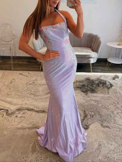 Sequins Prom Dresses for Teens 2026 Mermaid Halter Neck Party Dresses