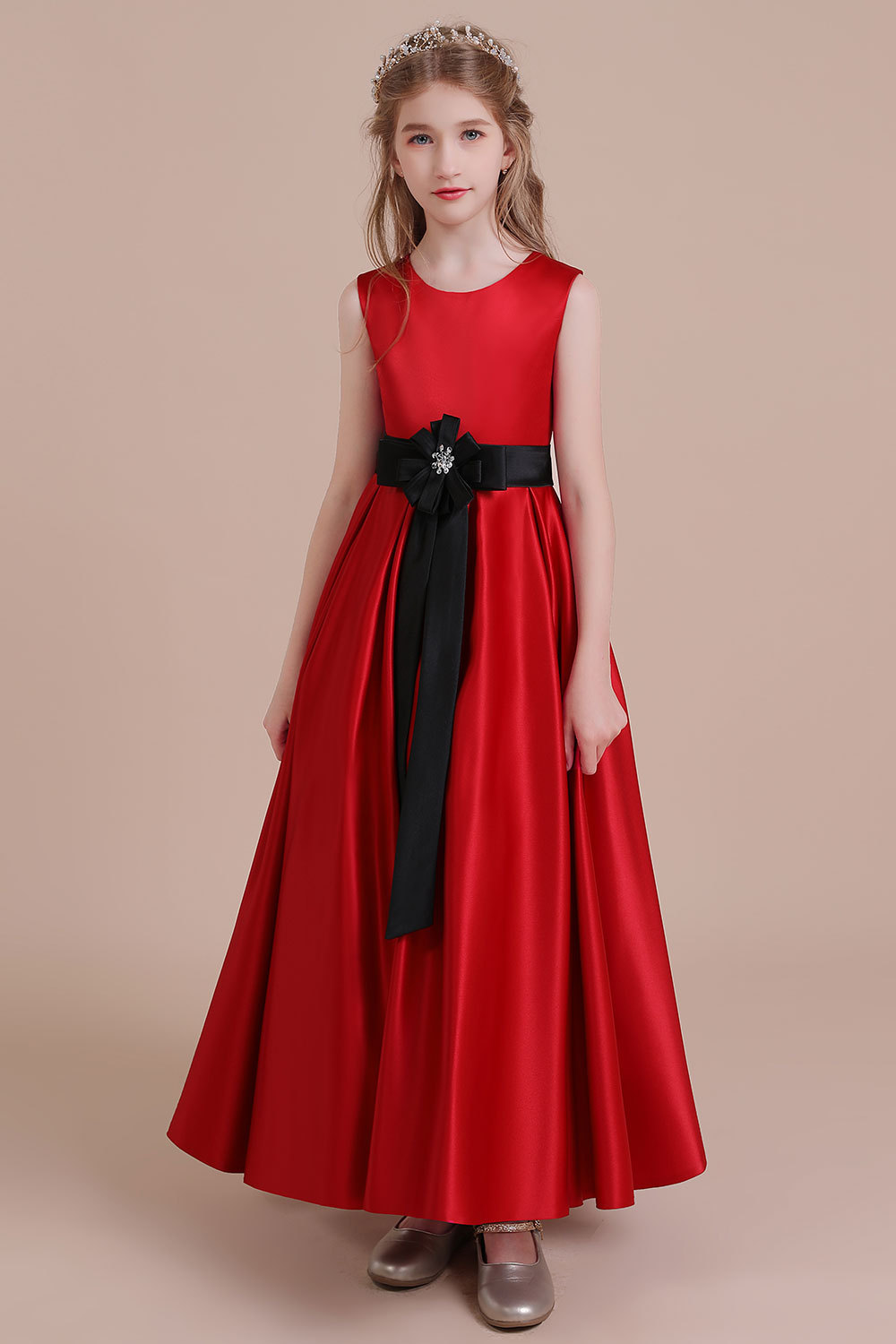 BMbridal A-Line Elegant Satin Flower Girl Dress Online-BMbridal