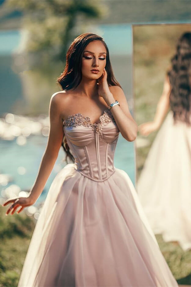 Bmbridal Sweetheart Long Prom Dress Tulle With Appliques