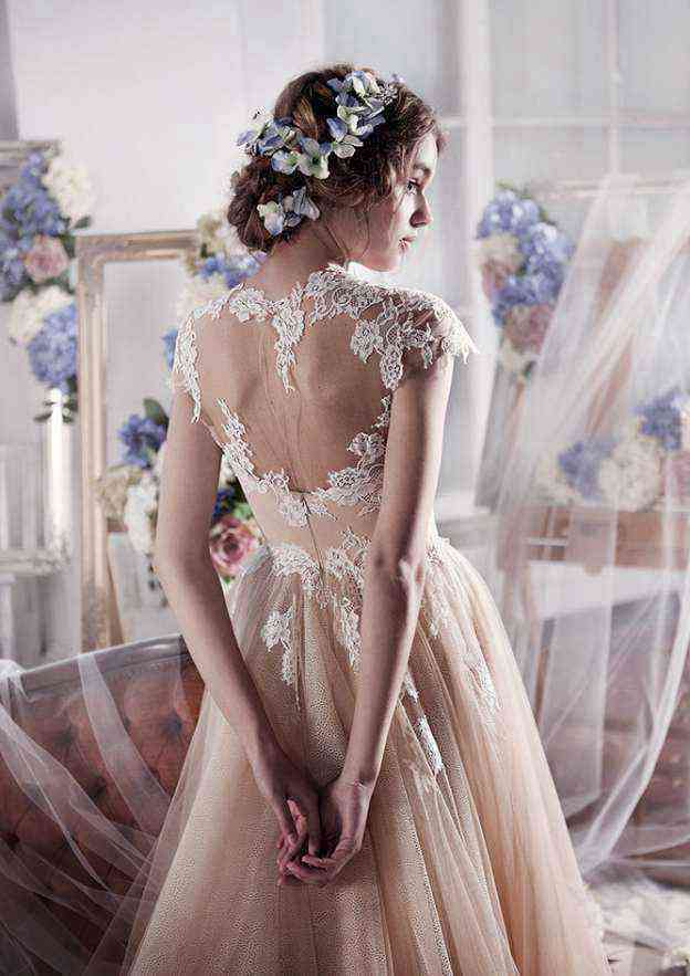 Charming Sweep Train Tulle Wedding Dress with Appliqued Details in A-Line/Princess Fit