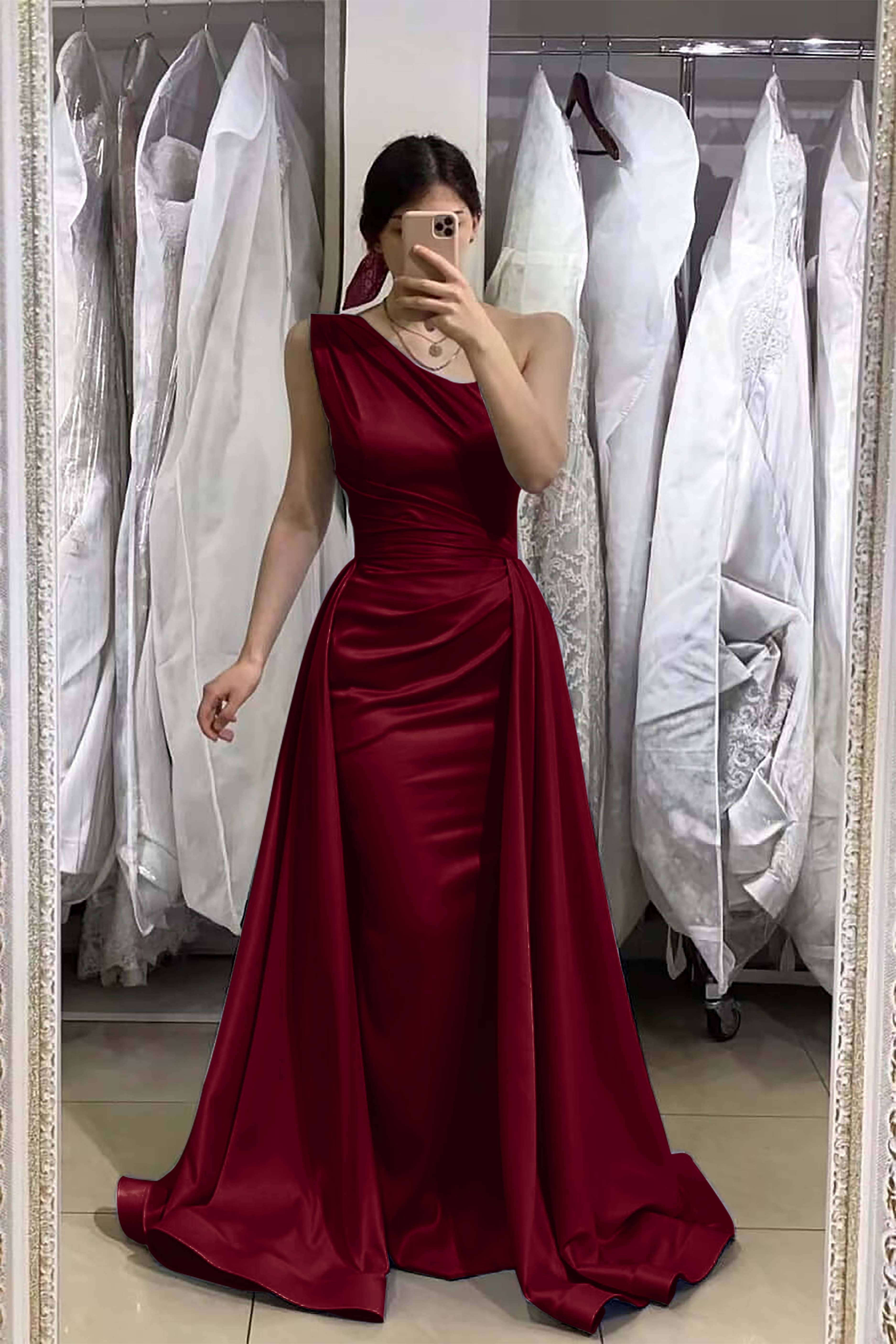 Light Blue Sleeveless Mermaid One Shoulder Long Prom Dress With Detachable Skirt