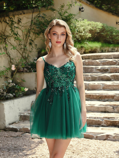 Emerald Green Beaded Tulle Gown: Outdoor Wedding & Prom Dress with Lightweight Skirt