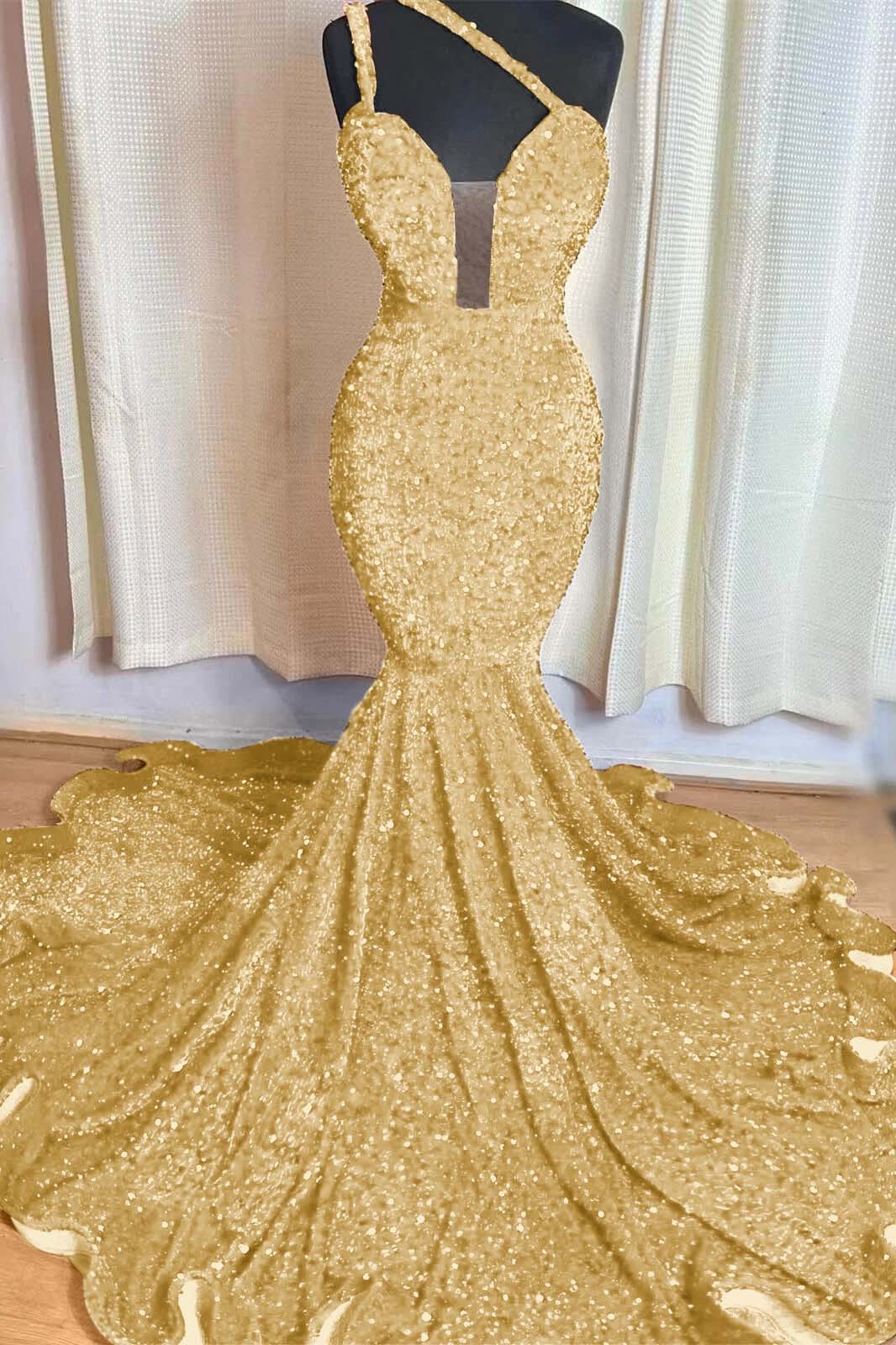 Red Mermaid Sleeveless One Shoulder Prom Dress Sweetheart Elegant Sequins