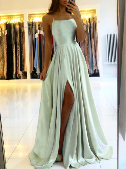 Bmbridal Navy Blue Spaghetti-Straps Prom Dress Long Slit Online