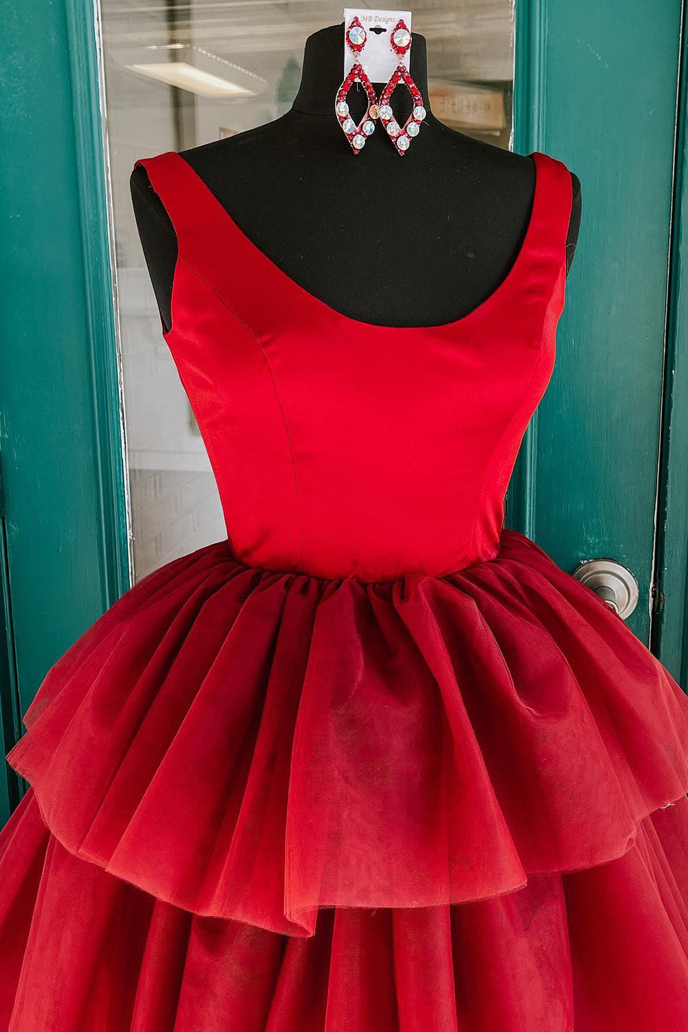 Red High Low Tiered Homecoming Dress-BMbridal