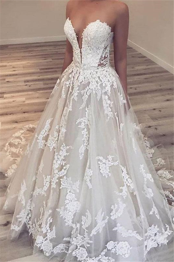 Bmbridal Glamorous Sweetheart Lace Wedding Dress A-Line