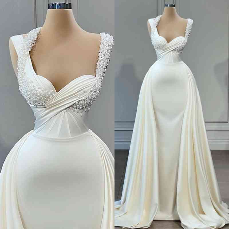 Bmbridal Sweetheart Sleeveless Mermaid Wedding Reception Dress Long With Pearls