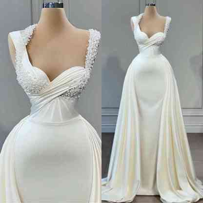 Bmbridal Sweetheart Sleeveless Mermaid Wedding Reception Dress Long With Pearls