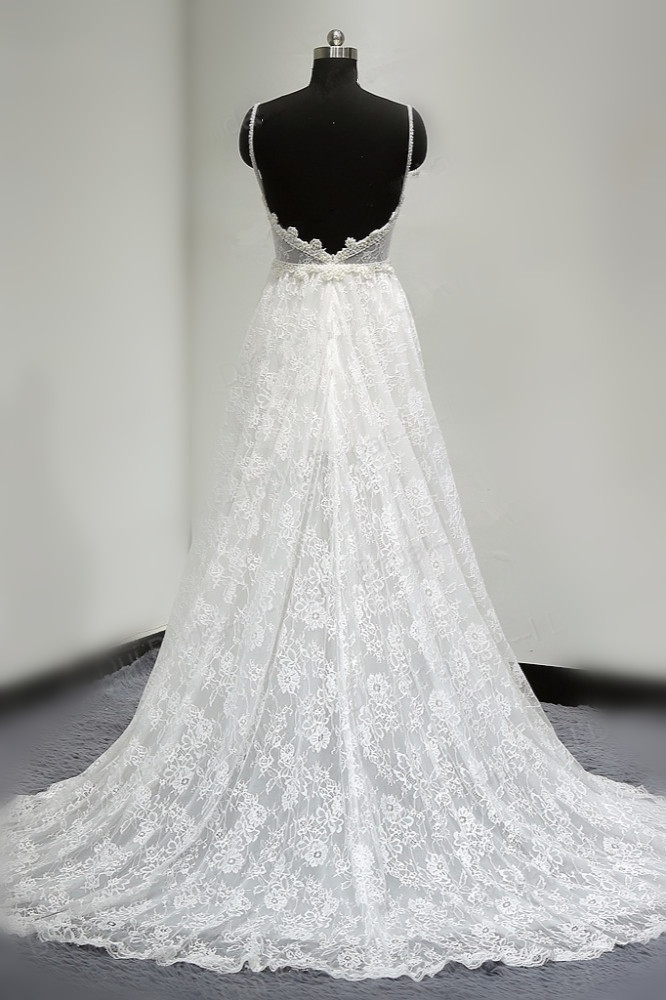 BMbridal Sexy V-neck Tulle Lace Wedding Dress Spaghetti Straps V-Neck Appliques Bridal Gowns Online-BMbridal