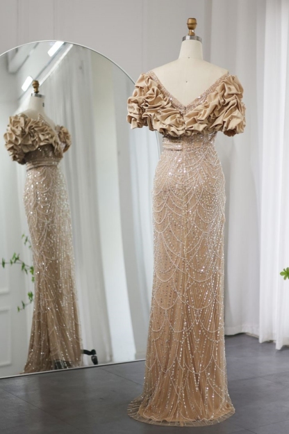 Bmbridal Dusty Sage Sweetheart Short Sleeves Prom Dresses with Ruffles