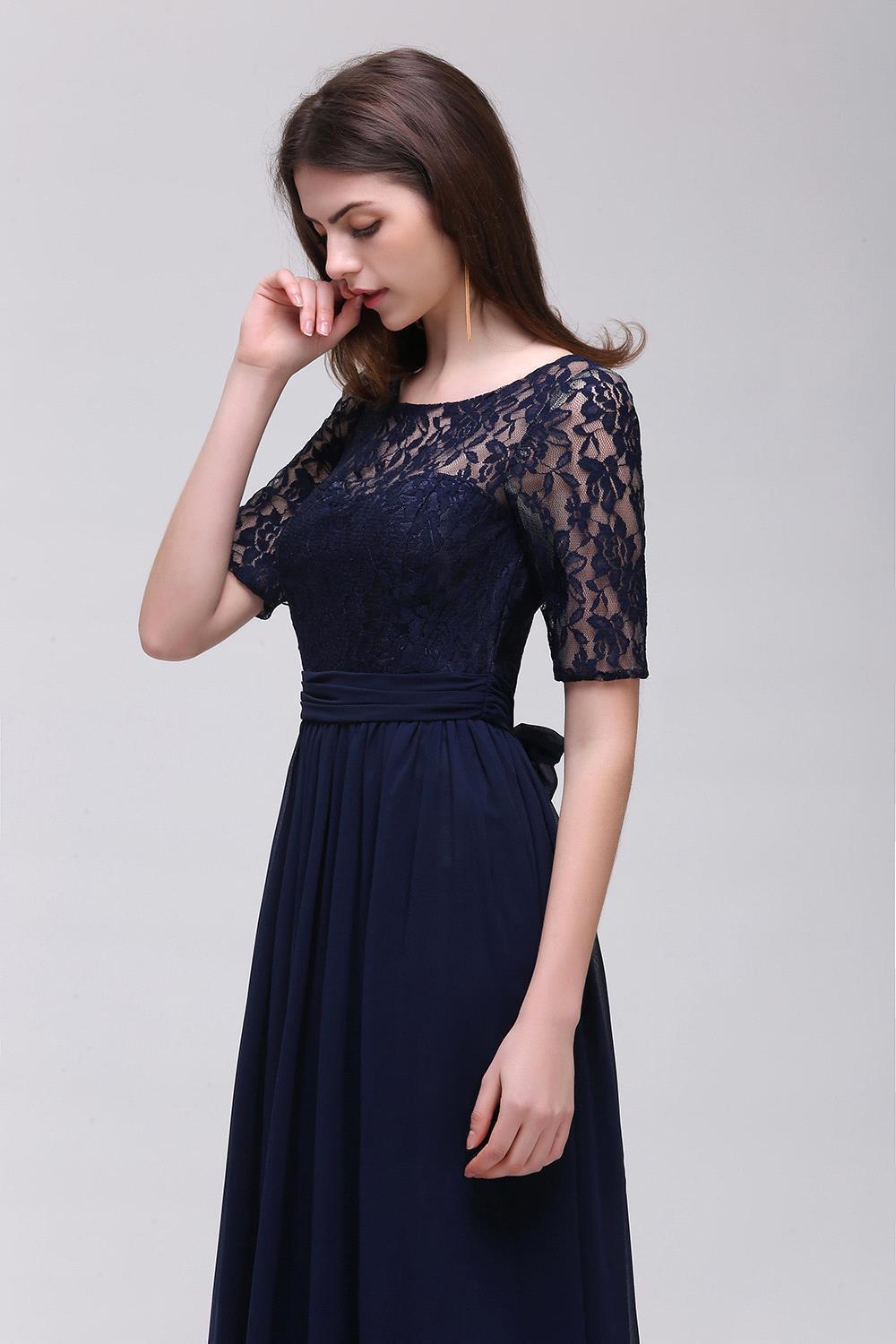 BMbridal Half-Sleeve Lace Long Chiffon Evening Dress
