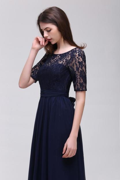 BMbridal Half-Sleeve Lace Long Chiffon Evening Dress