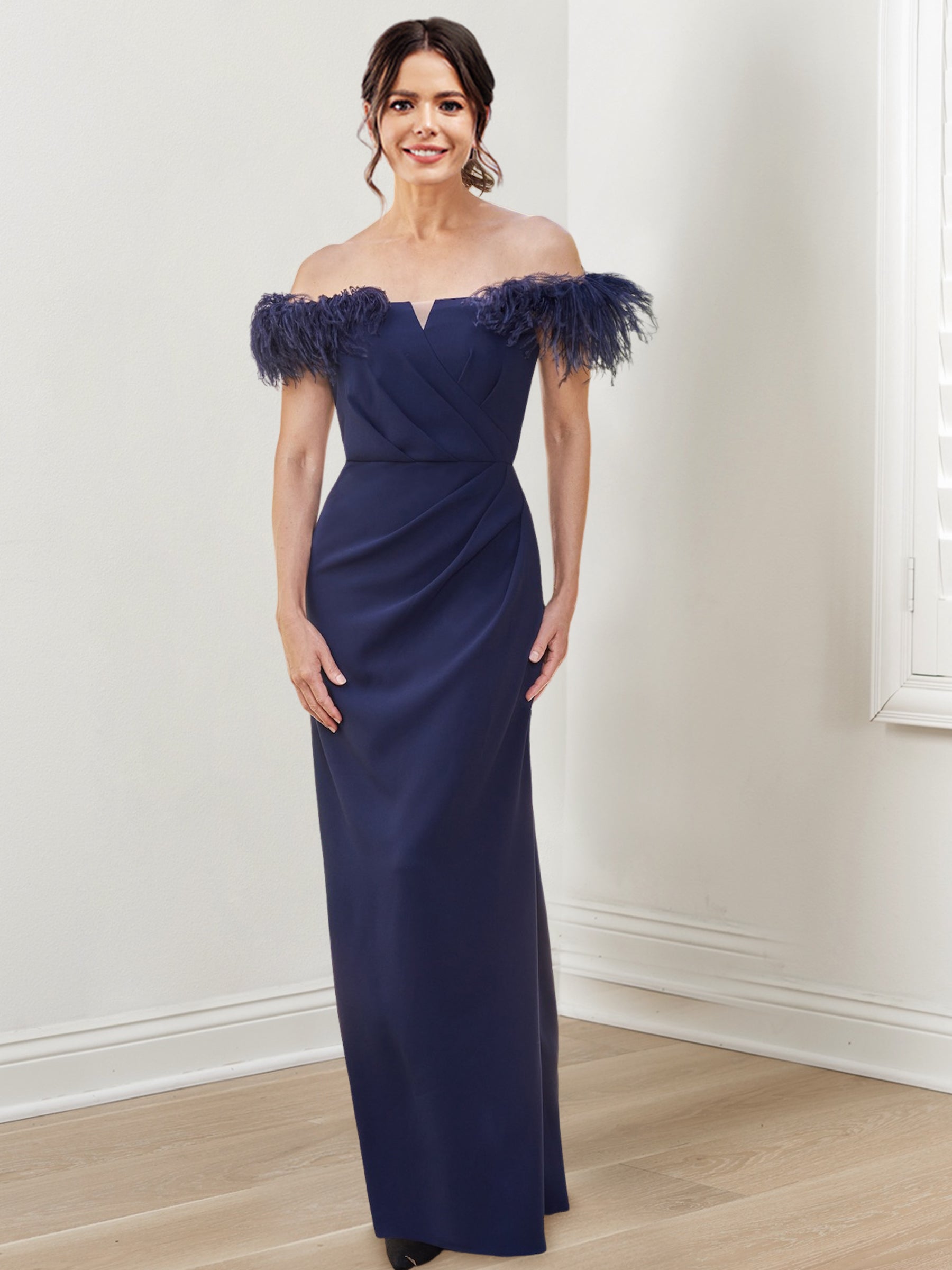 Off-the-Shoulder Floor-Length Sheath/Column Gown for the Mother of the Bride-BMbridal