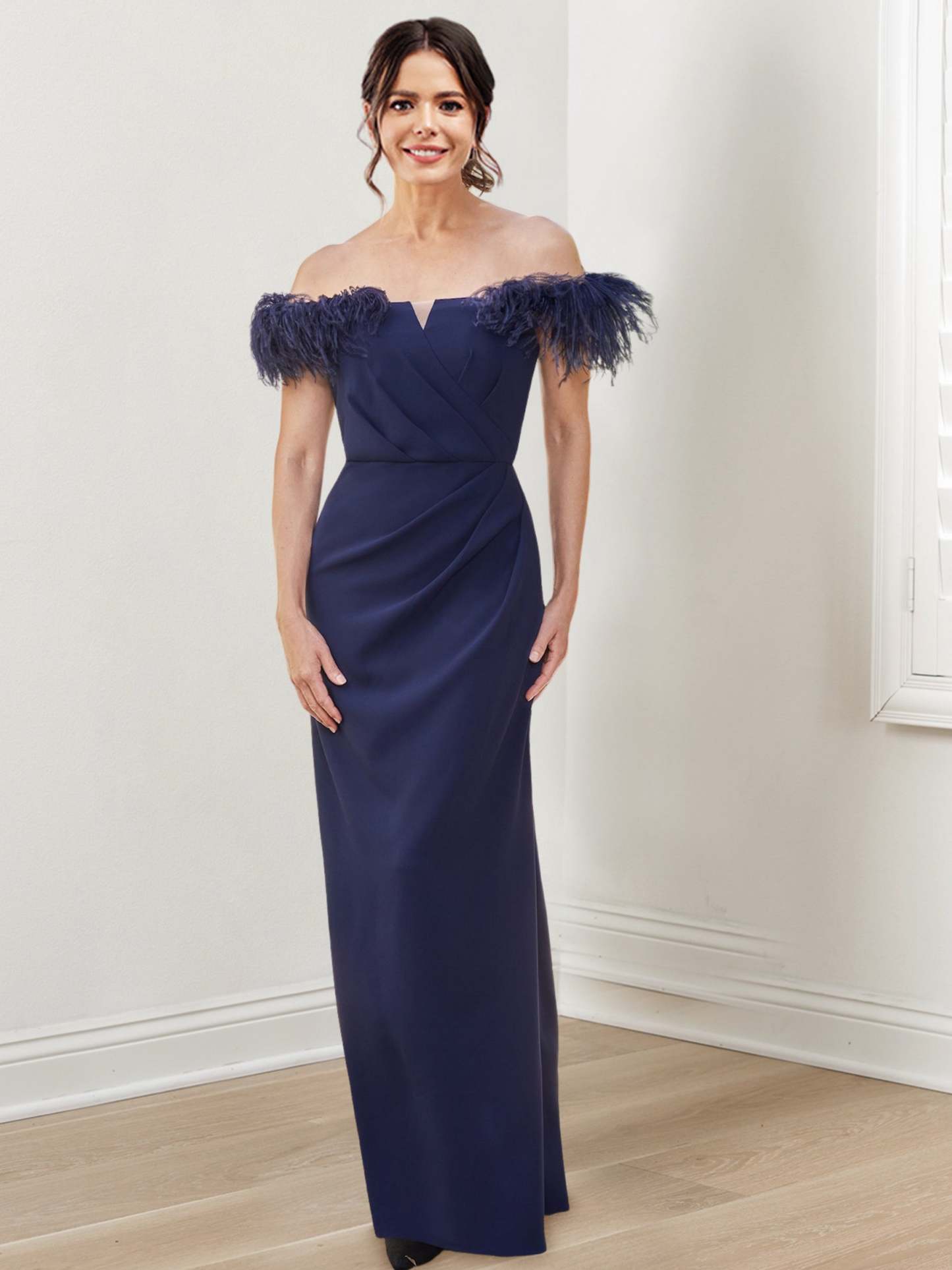 Off-the-Shoulder Floor-Length Sheath/Column Gown for the Mother of the Bride-BMbridal