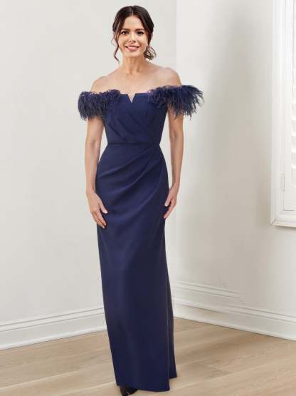 Off-the-Shoulder Floor-Length Sheath/Column Gown for the Mother of the Bride-BMbridal