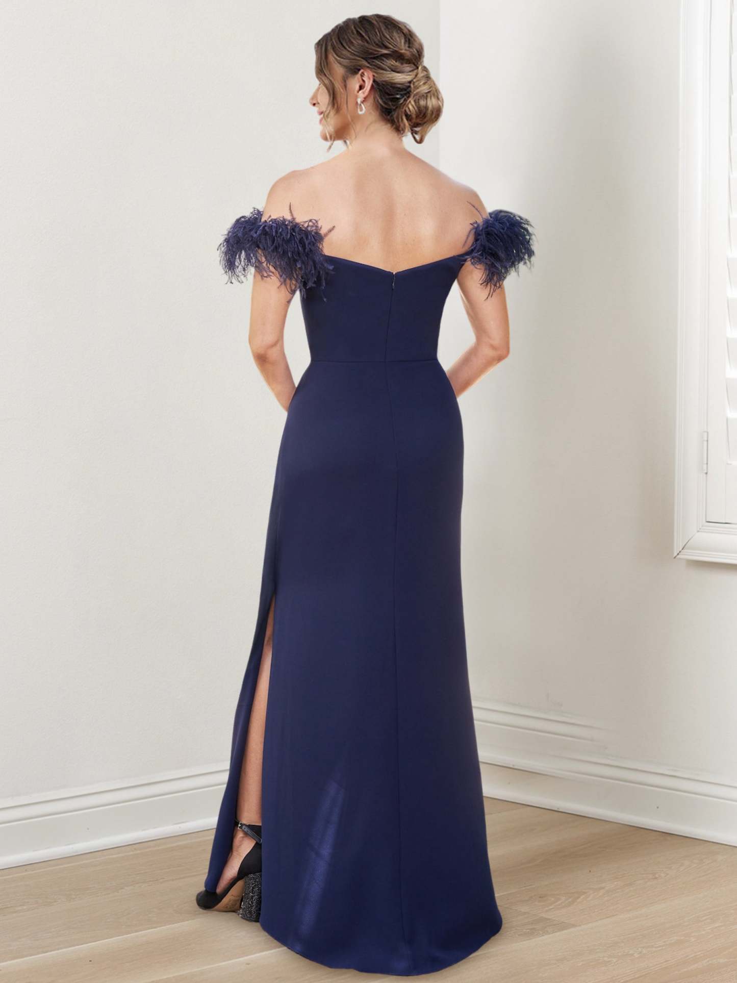Off-the-Shoulder Floor-Length Sheath/Column Gown for the Mother of the Bride-BMbridal