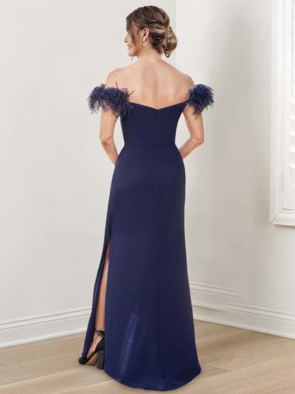 Off-the-Shoulder Floor-Length Sheath/Column Gown for the Mother of the Bride-BMbridal
