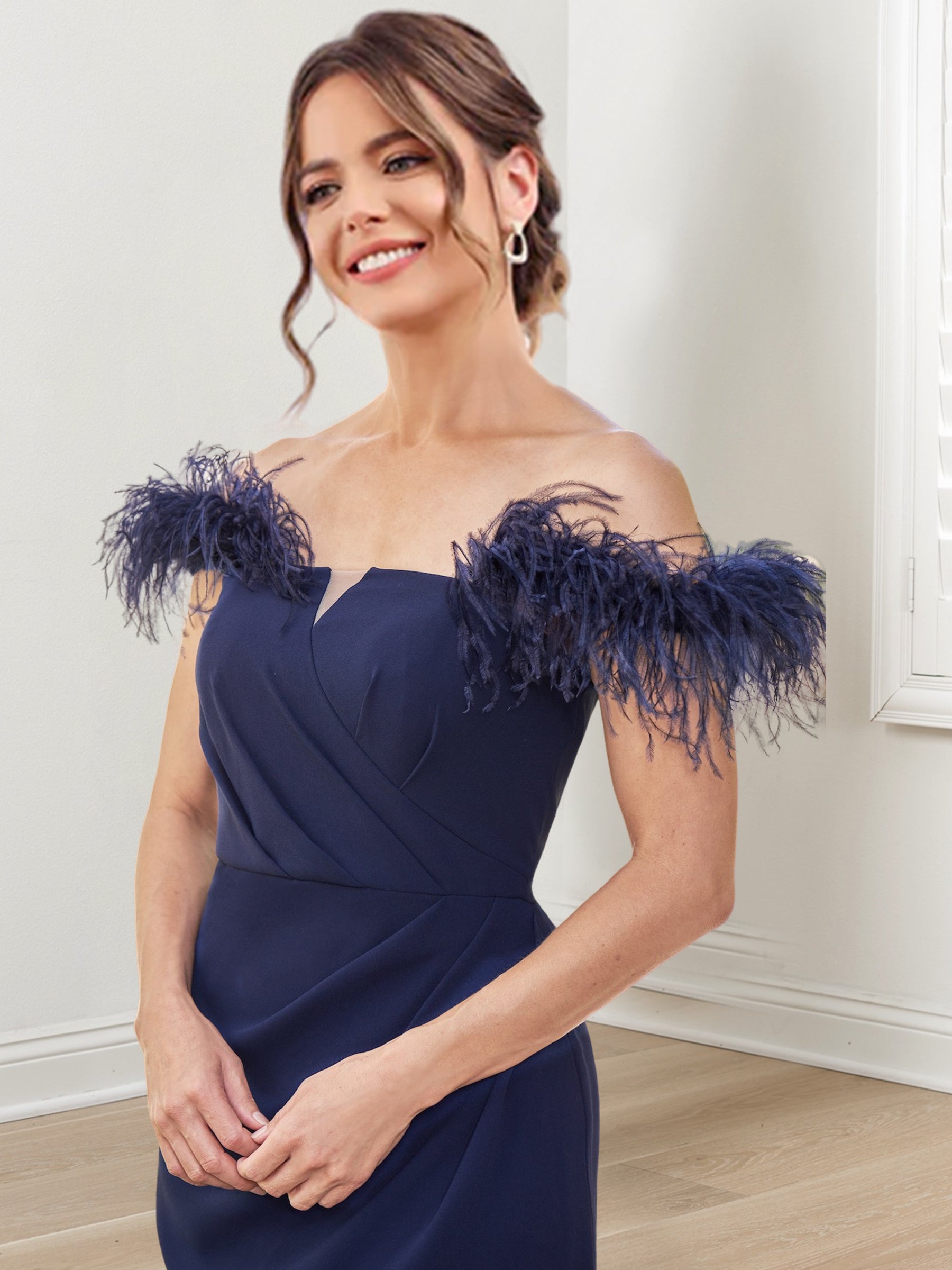 Off-the-Shoulder Floor-Length Sheath/Column Gown for the Mother of the Bride-BMbridal
