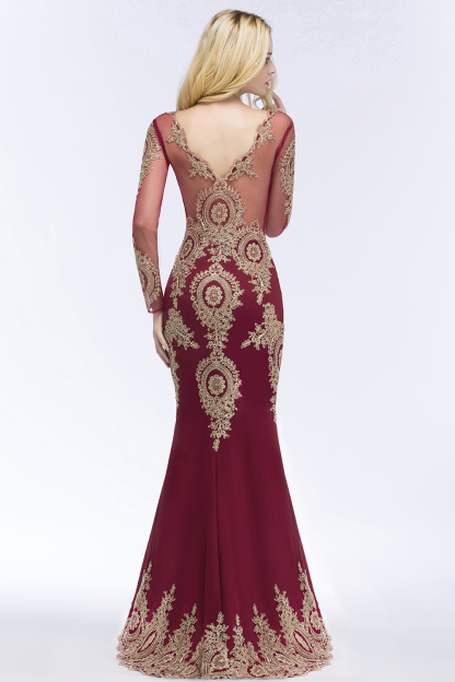 BMbridal Glamorous Long Sleeve Mermaid Prom Dress Long Evening Party Gowns With Lace Appliques