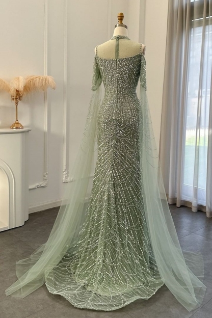 Bmbridal Floor-Length Mermaid Dusk High Neck Sleeveless Prom Dresses with Beadings