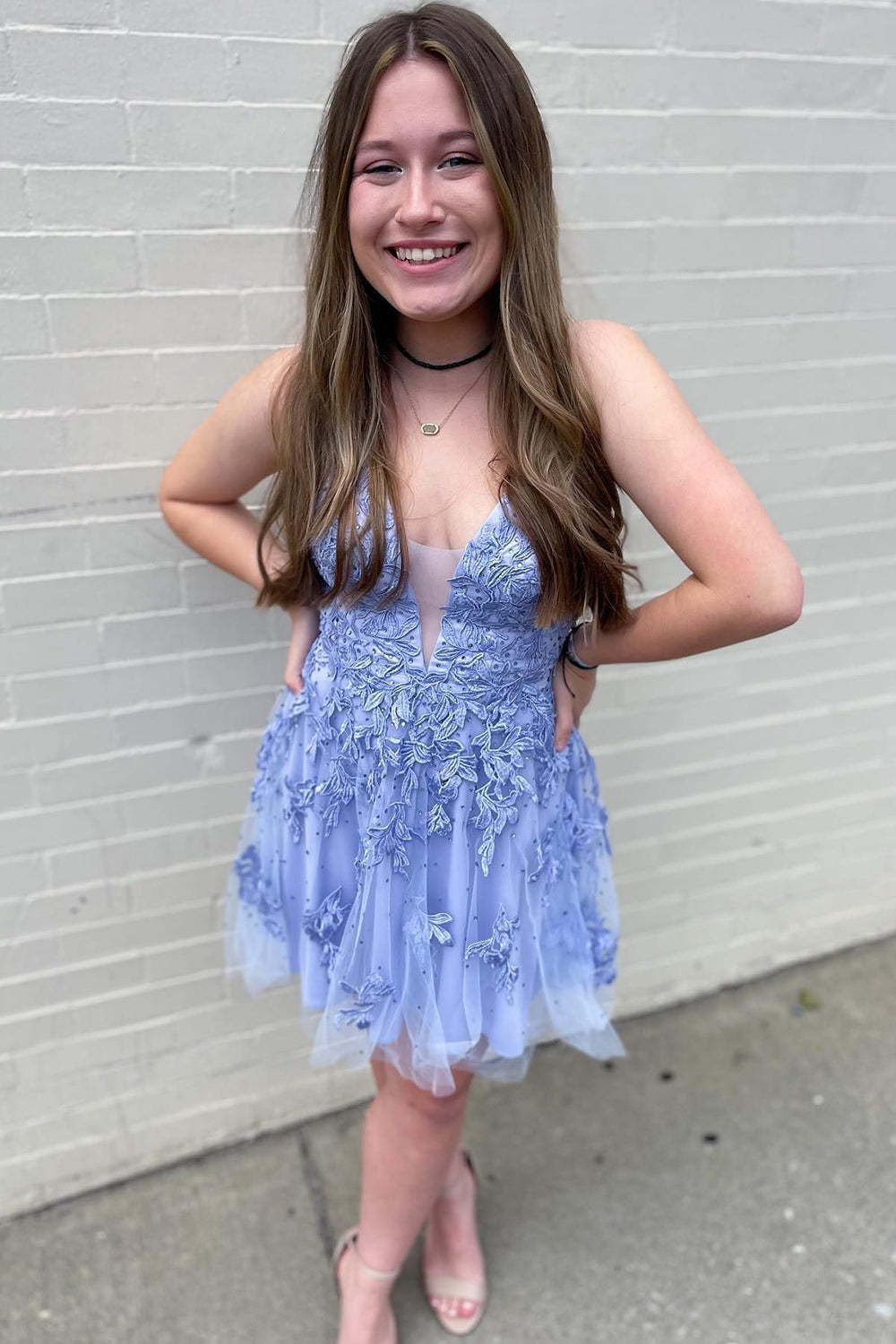 Lavender A-Line Lace Short Homecoming Dress