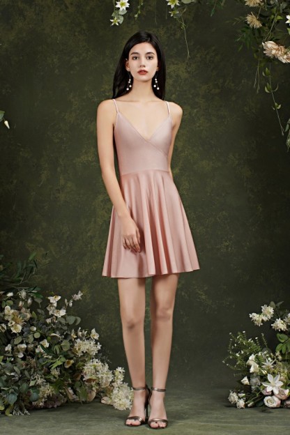 Cheap Spaghetti Straps Sleeveless A-Line Satin Short Prom Dresses
