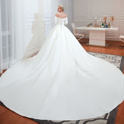 BMbridal Elegant 3/4 Sleeves Princess Satin Wedding Dress Online