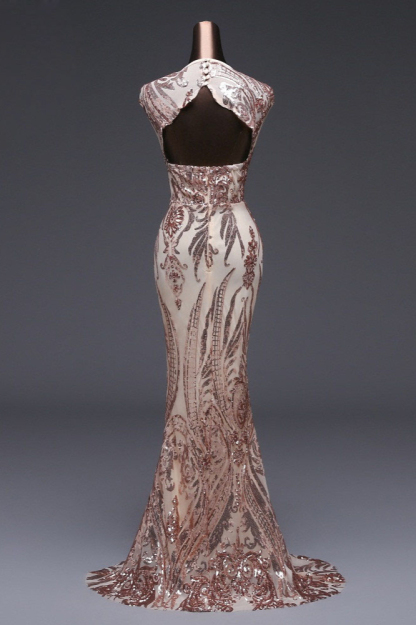 BMbridal Elegant Sequined Jewel Sleeveless Mermaid Prom Dresses with Beadings